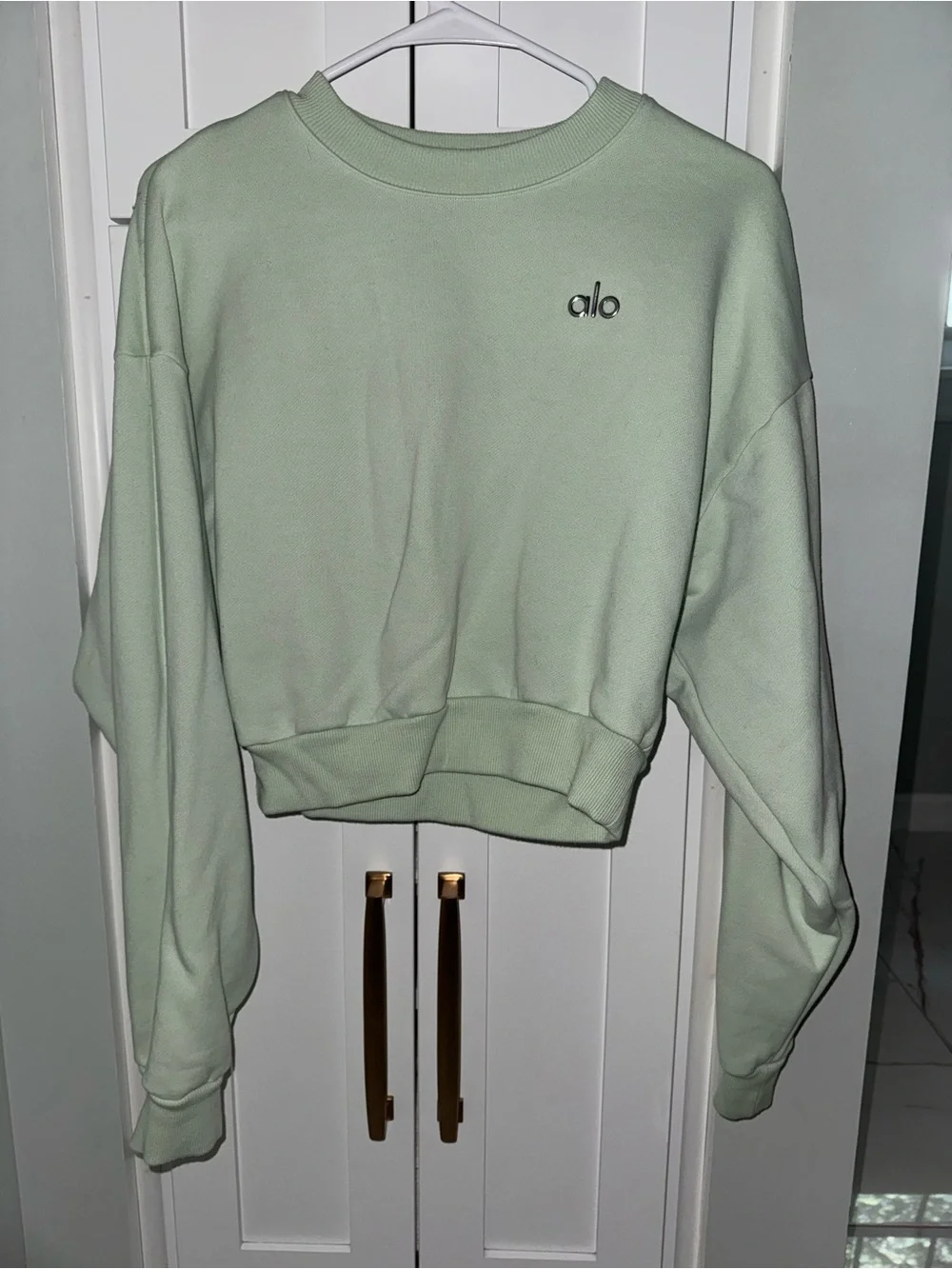 ALO Yoga Cropped Accolade Crewneck Sweatshirt in Spearmint. RARE FIND!